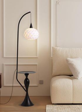 客厅落地灯现代简约沙发边置物茶几一体中古风卧室床头柜立式台灯