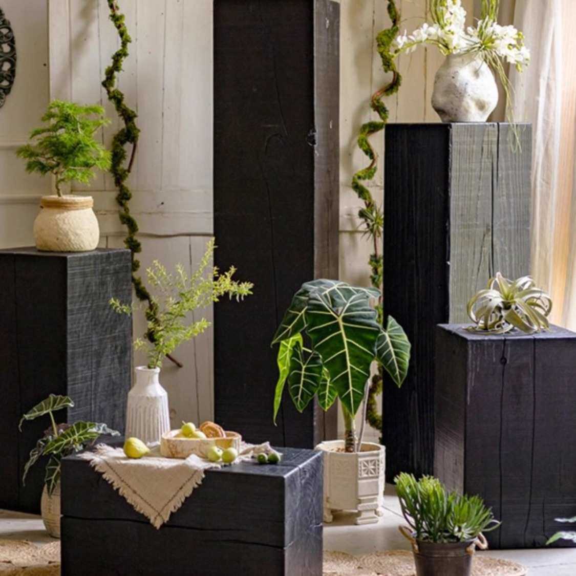 侘寂风实木墩沙发边角几设计师家具碳化黑色原木凳子民宿创意摆件