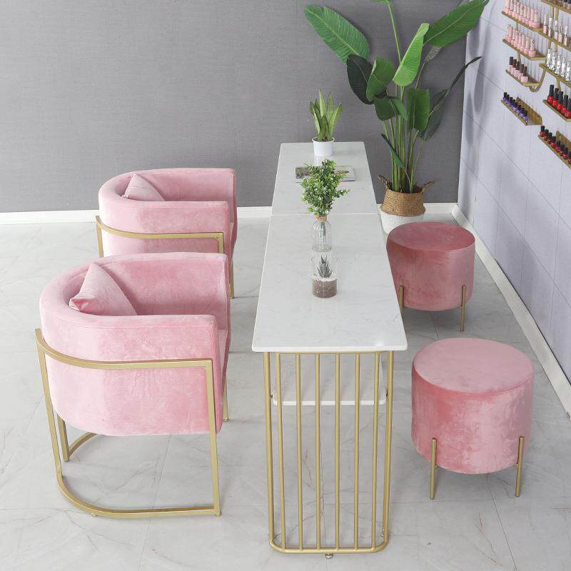 北欧简约美甲店美甲桌单双人双层修甲台大理石美甲桌椅套装组合