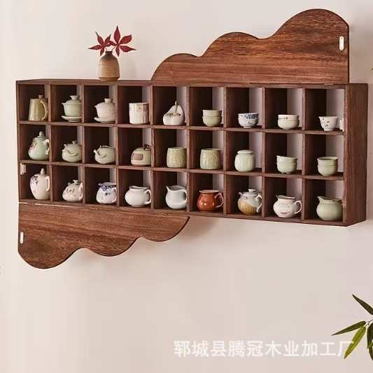 实木博古架中式多宝阁老榆木壁挂式古董置物架紫砂壶瓷器展示架