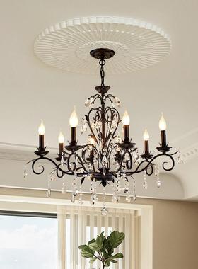 法式黑色水晶吊灯美式简约复古乡村客厅大气装饰高级感卧室房间灯