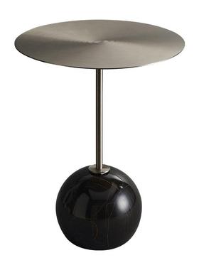 轻奢天然大理石边几小茶几球形小角几现代简约不锈钢小圆桌奶茶店