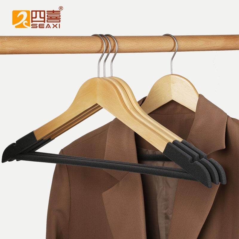 实木植绒防滑衣架家用服装店大衣木头衣挂衣撑裤架挂衣架