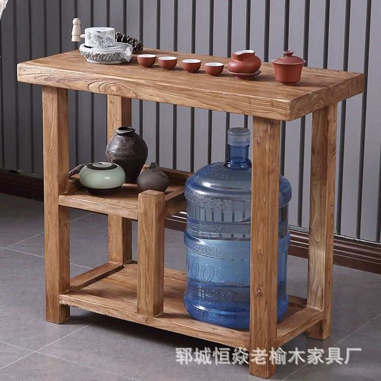老榆木茶水柜客厅泡茶台办公室饮水机柜榆木餐边柜做旧门板斗柜