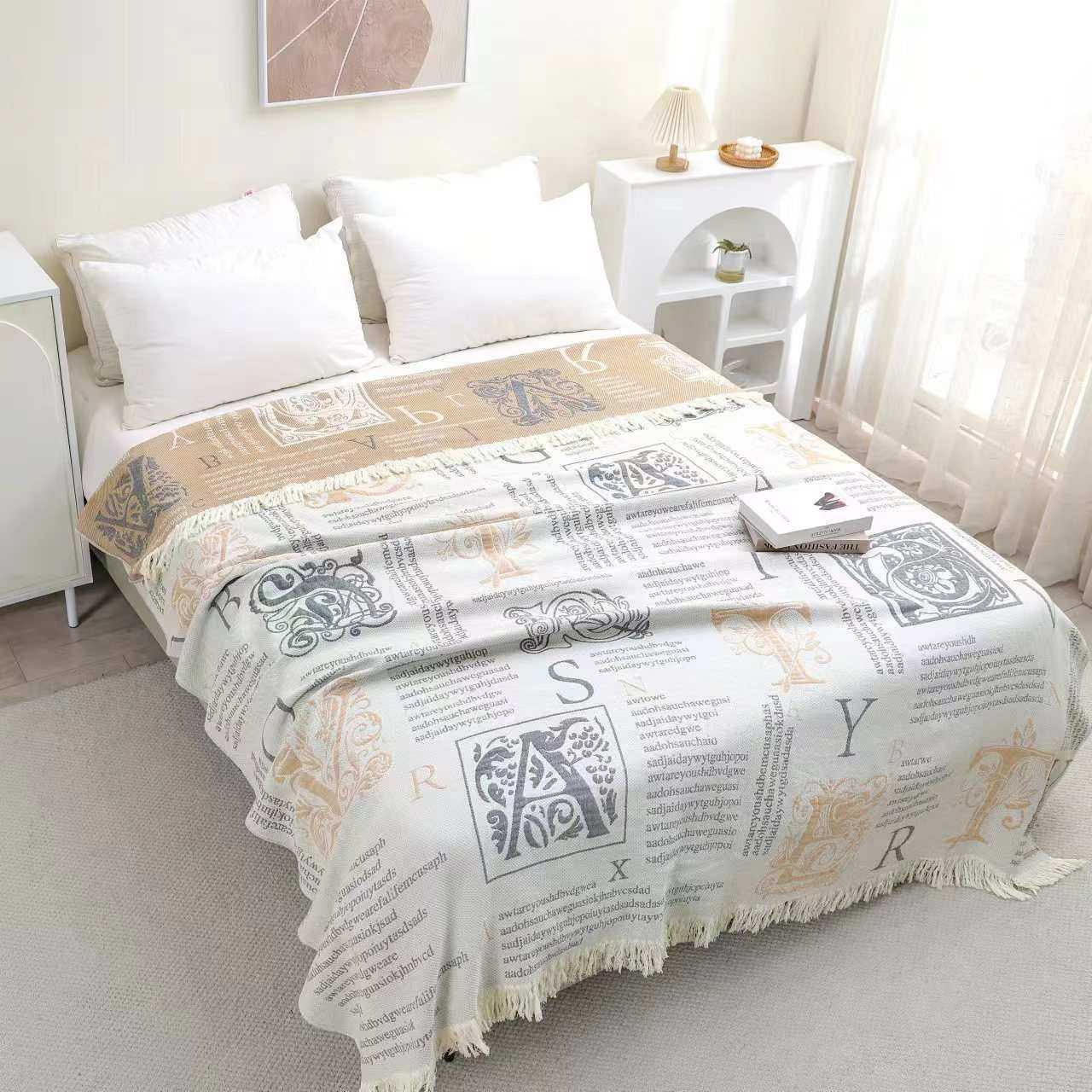 纯棉a类毛巾被沙发盖布巾沙发垫毯套罩北欧ins风流苏床盖四季通用