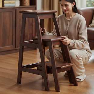 一件代发折叠梯凳三步梯二合一加厚实木梯子凳子两用登高楼梯梯椅