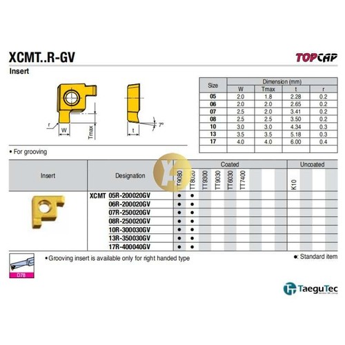 韩国特固克U钻刀片XCMT 07R/08R-250020GV TT8020 TT9080适于切槽