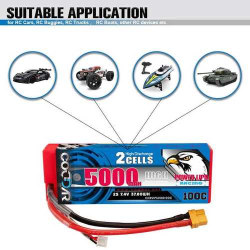 鹰氪CODDAR 5000MAH 2S 7.4V 100C RC车模出线款1/10硬壳锂电池