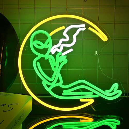 月亮外星人霓虹灯亚克力LED招牌发光字外贸工厂直销