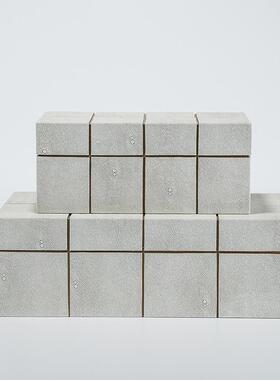 现代创意轻奢灰色米色PU皮首饰盒收纳盒装饰盒饰品摆件梳妆台卧室