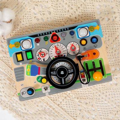 儿童蒙氏早教模拟开车方向盘电子开关灯发声忙碌板科教具益智玩具