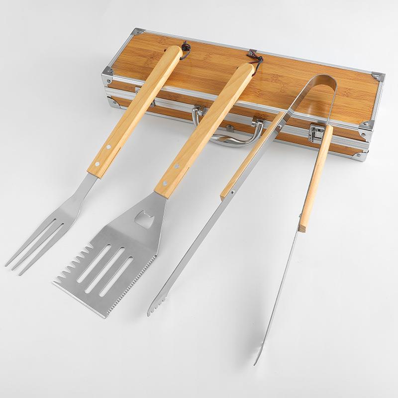 橡胶木手柄烧烤工具套装竹盒5件套户外烧烤用具便携烤具