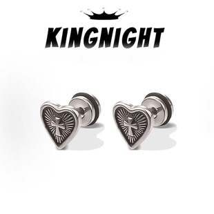 夜王丨S925银老钱风十字耳钉男女复古美式高级感耳环男耳骨钉耳饰