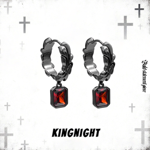 夜王 | S925银巴洛克红宝石耳环男耳坠暗黑风小众耳饰送生日礼物