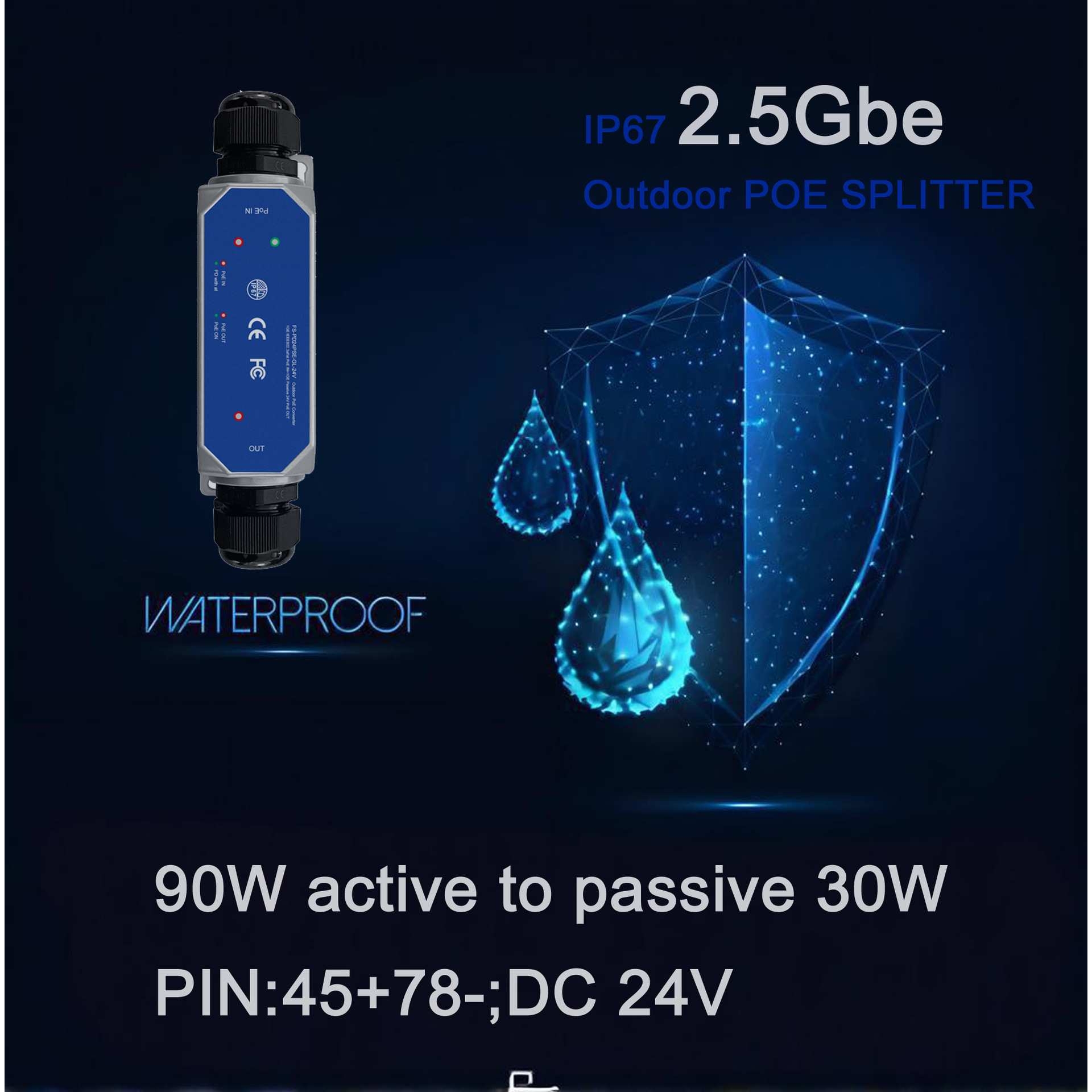 2.5G/10G POE converter,90W active POE to 30W passive POE