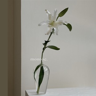 梦鹿工作室日式j禅意玻璃花瓶小号高级鲜花吊钟插花茶桌桌面装饰