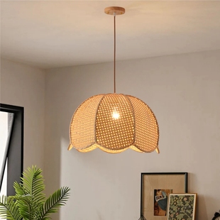 日式 田园餐厅藤艺吊n灯东南亚民宿卧室灯具侘寂客厅复古茶室藤编