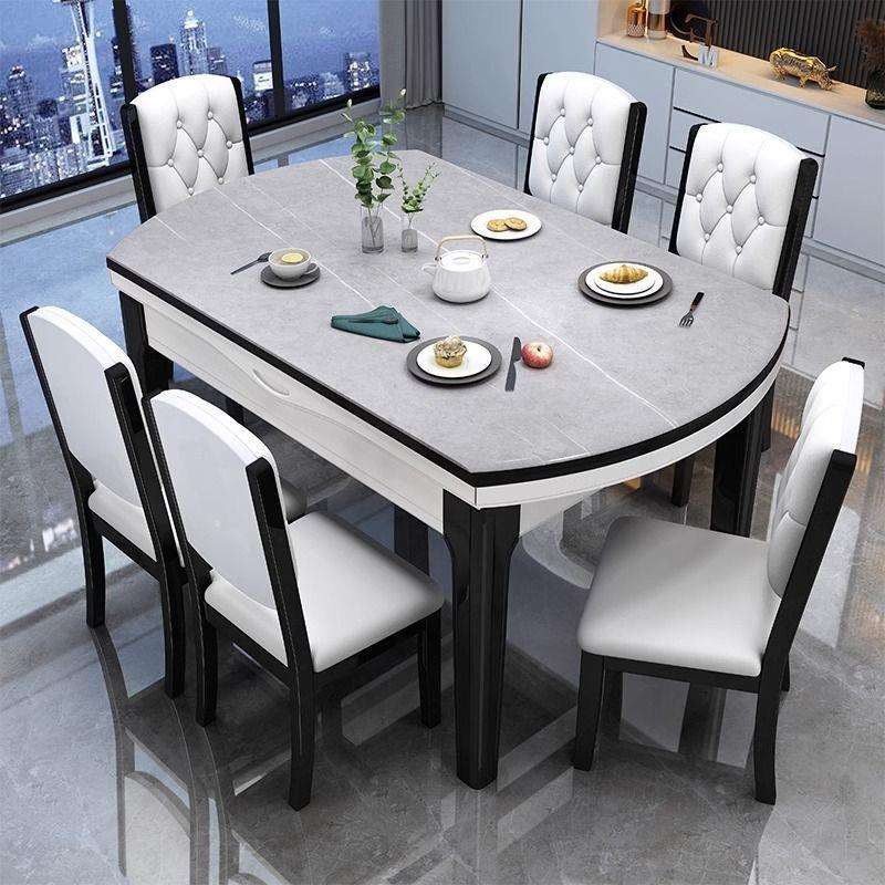 餐厅家用民宿岩板餐桌椅组合带电磁炉现代简约小户型折叠圆桌方