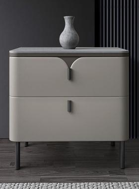 JHC04现代简约轻奢卧室收纳储物抽屉柜实木岩板床头柜意式极简床