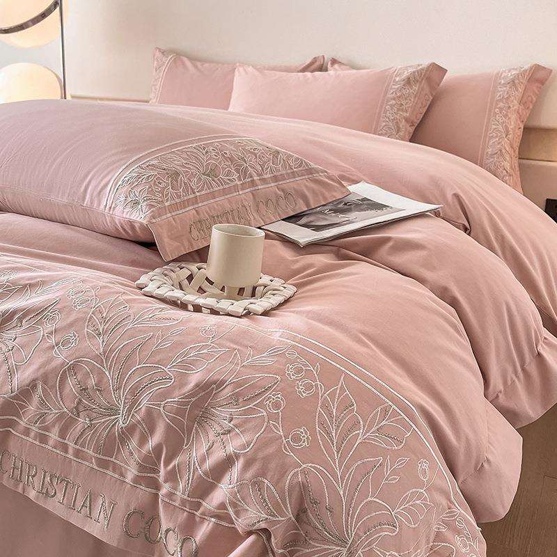 新款A类轻奢高级加厚磨毛亲肤棉刺绣四件套床单被套床上用品