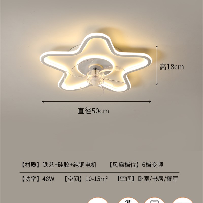 卧室吸顶电风扇i灯2023年新款超薄一体云朵儿童房360度摇头吊扇灯