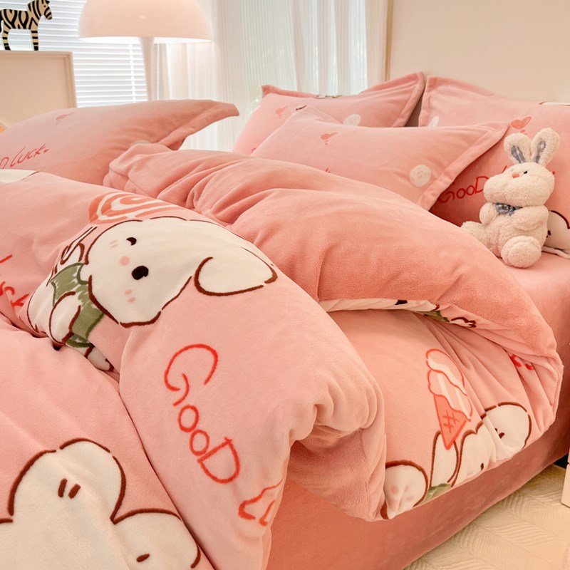 2023新款牛奶绒床上四件套法兰绒被套珊瑚M绒面床单宿舍床品三件