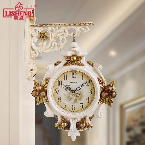 丽盛欧式双面挂钟客厅现代静音家A用现代挂表创意时钟装饰石英钟