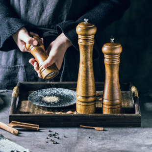 现磨胡椒研磨器木质家用手动碾磨花椒粉器碎海盐白黑颗粒厨房用品