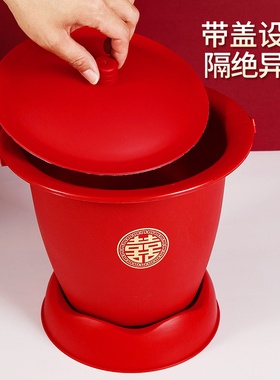 结婚陪嫁痰盂子孙桶手提式马桶出嫁用红色的喜桶婚庆用品大全