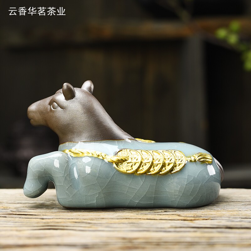 茶宠哥窑大马上有钱创意个性茶玩茶配茶台茶盏茶具配件物品可养宠