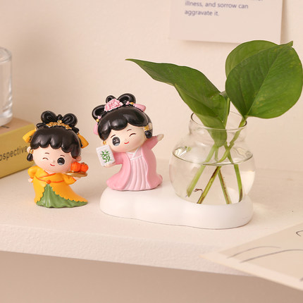 可爱仕女水培小摆件家居桌面装饰品可爱花瓶插花水养绿萝植物容器
