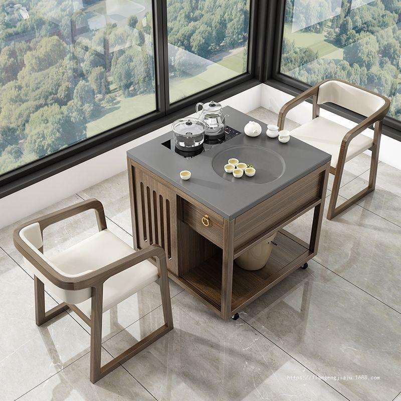 实木茶桌家用小型阳台客厅茶桌新中式一整套可移动茶桌一体泡茶台