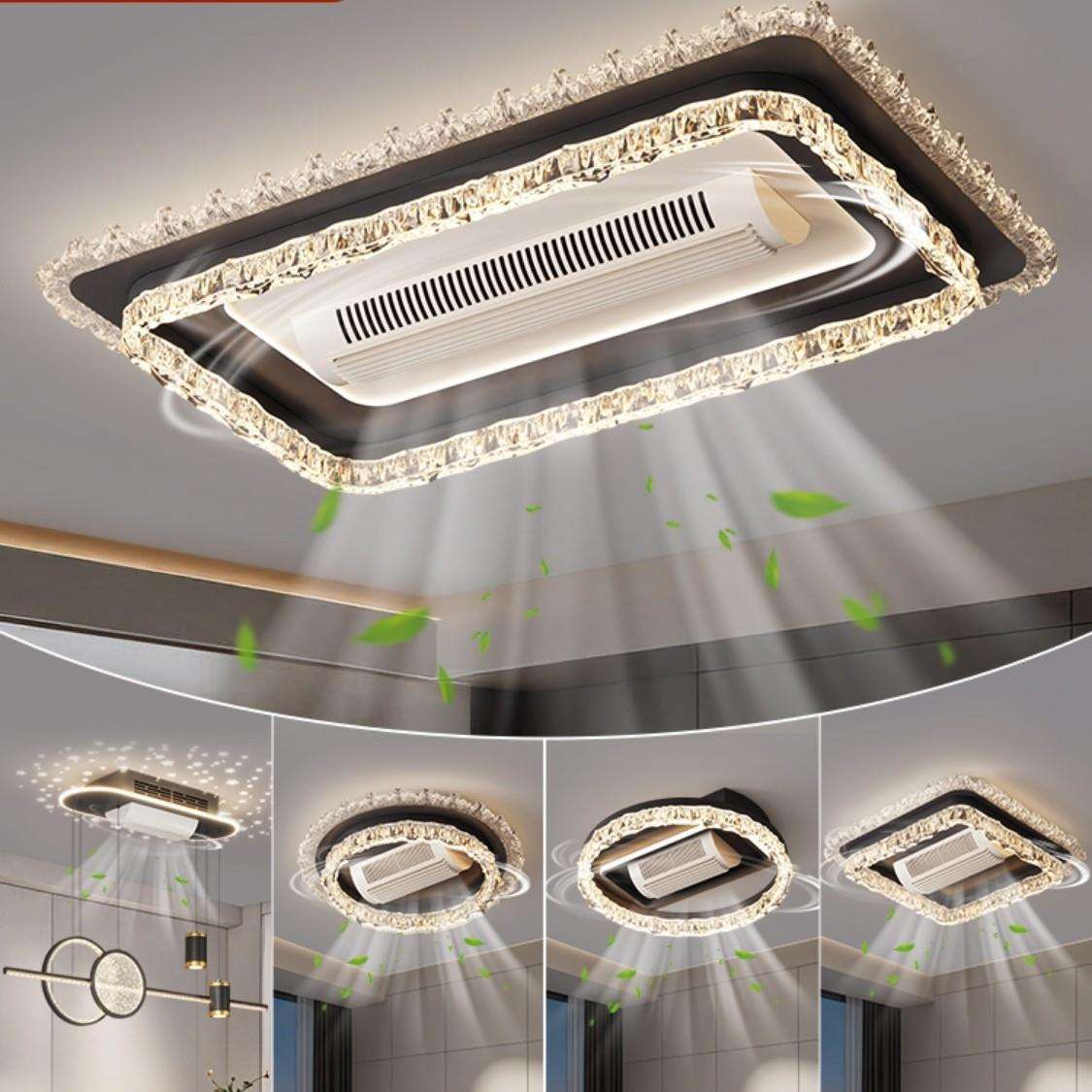 无叶风扇灯客厅灯现代简约冰裂纹吸顶灯意式轻奢灯具组合全屋套餐