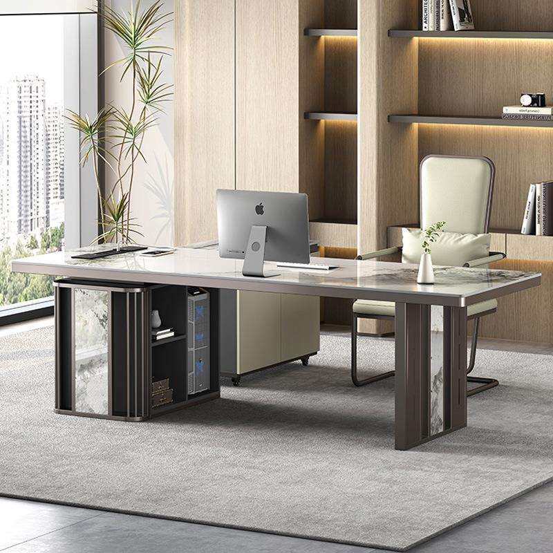 岩板茶桌书桌一体两用现代简约家用电脑办公桌老板办公室轻奢茶台