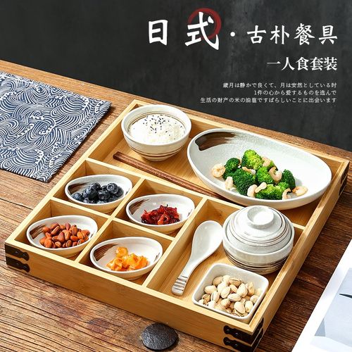 民宿早餐餐盘日式陶瓷分q格盘创意木托盘月子会所餐盘酒店餐厅餐