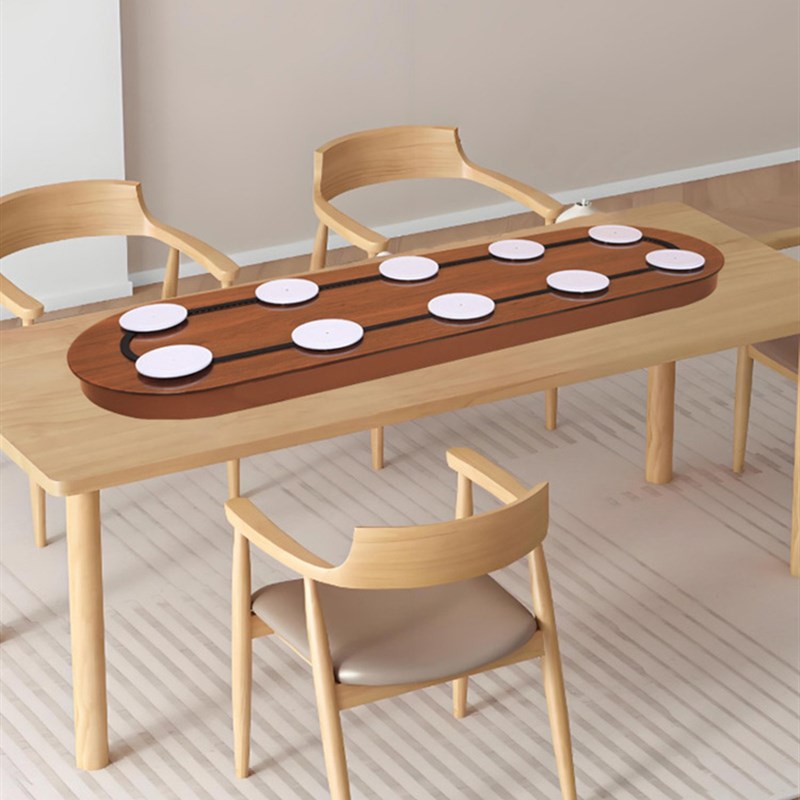 家用长方形电动i餐桌转盘酒店椭圆电动旋转传送带托盘别墅长桌设