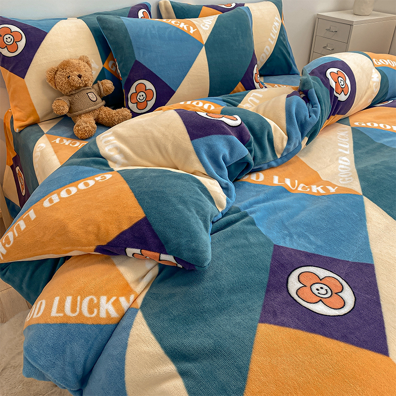 冬季双面c牛奶绒珊瑚绒四件套加厚保暖法兰绒面床单被套加绒三件