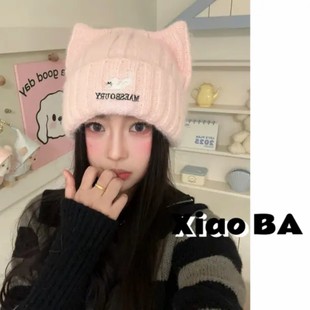 小懒猫八两帽社原创冬季新款猫耳朵针织帽百搭简约时尚显脸小保暖