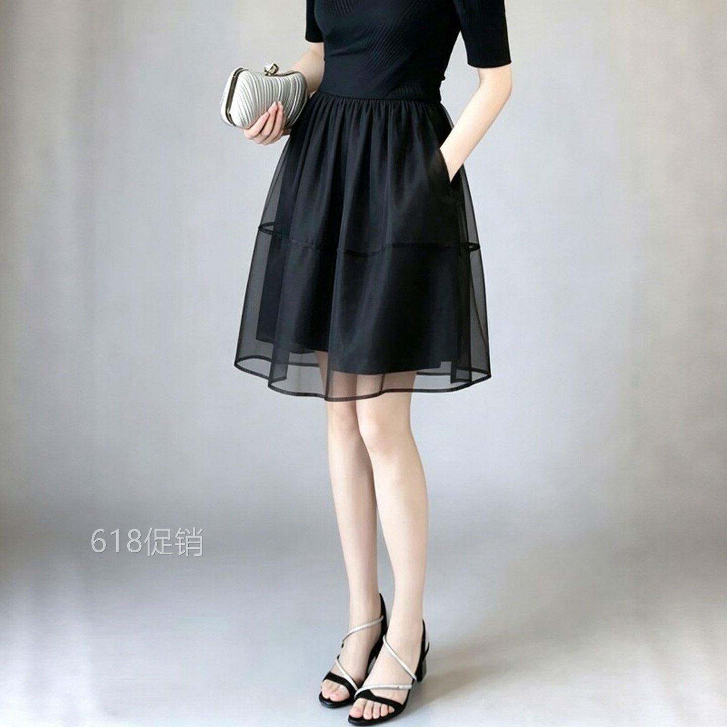 黑色纱裙半身裙女2026新款夏高腰a字蓬蓬裙轻奢高级感显瘦短裙子