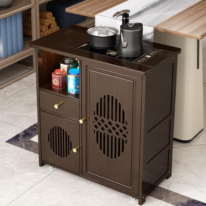 移动茶水柜茶台茶桌边柜侧柜实木下置物架水桶烧水壶一体茶吧柜子