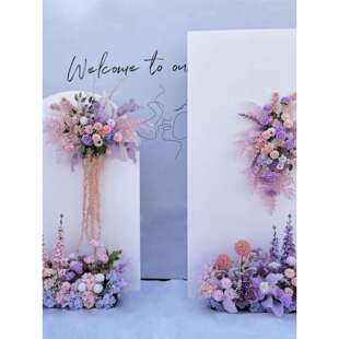 婚庆紫色花路引现场布置粉紫色婚礼地排花挂花艺假花场景