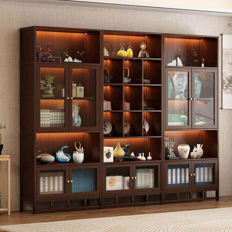 非实木新中式博古架茶室背景置物架多宝阁架商用隔断带灯展示柜
