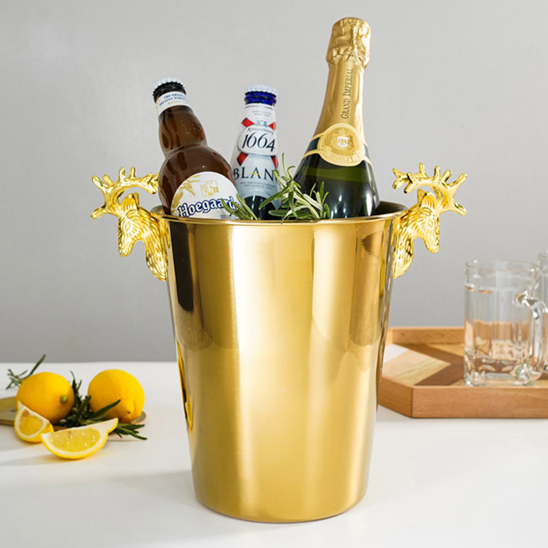 轻奢创意鹿头冰桶不锈钢红酒香槟桶装冰块P粒桶酒吧啤酒家用桶