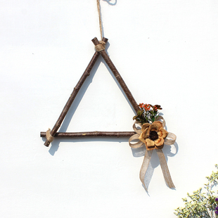 干树枝挂a墙壁挂手工创意松果麻绳干花幼儿园室内墙面家居装 饰