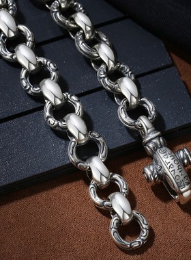 925镀银时尚气质复古手錬男情侣D一对欧美嘻哈潮简约冷淡风手饰夏