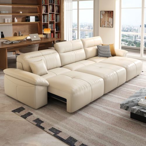 真皮电动沙发床功能客厅直t排双人三人位可伸缩现代零靠墙可趟可