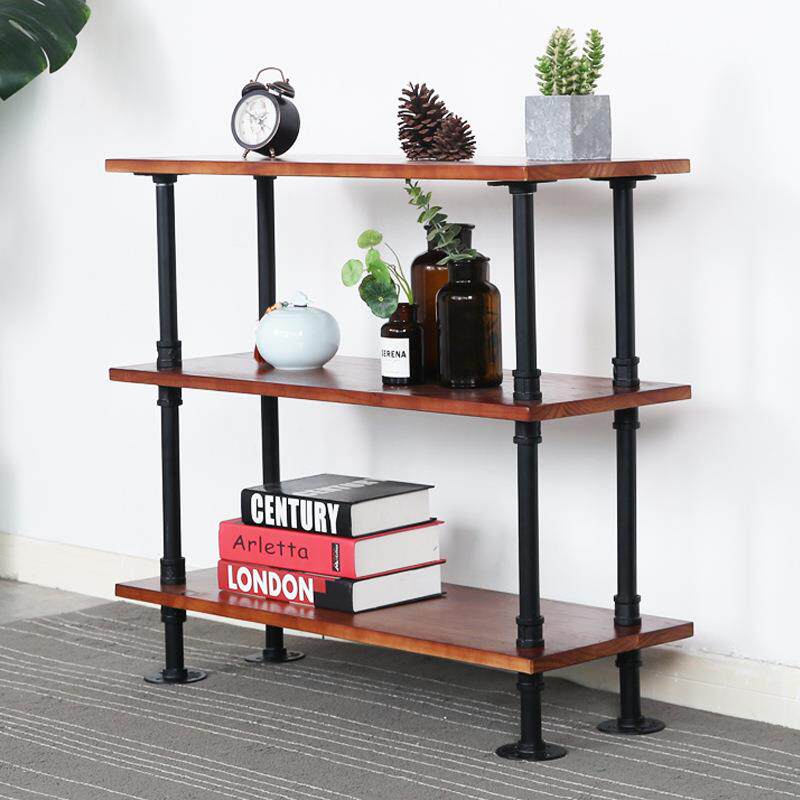 落地实木层板架桌上打印机置物架客厅家用创意美式水管壁挂收纳