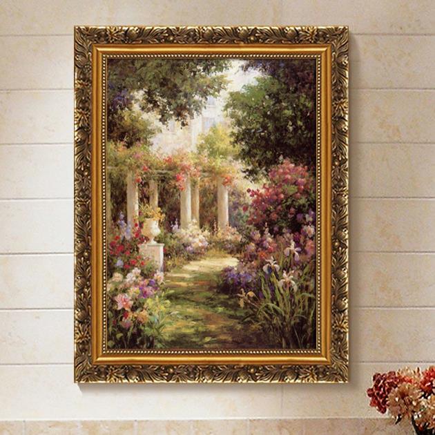 玄关挂画走廊装饰画花卉喷绘油画竖版地中海风景海景客厅卧室壁画