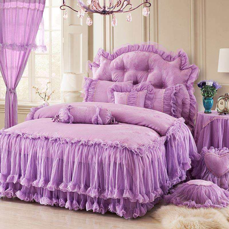 专版花型贡缎提花全棉蕾丝公主四件套 韩版床裙床罩婚庆床上用品