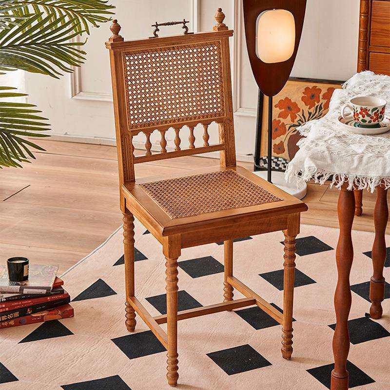 佛山家具复古藤编餐椅咖啡厅餐厅创意靠背椅小户型卧室书桌子实木